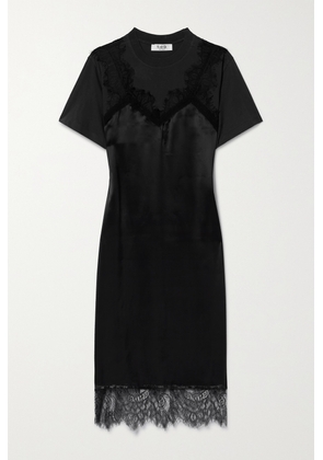 Sea - Lorraine Lace-trimmed Silk-satin And Cotton-jersey Midi Dress - Black - xx small,x small,small,medium,large,x large