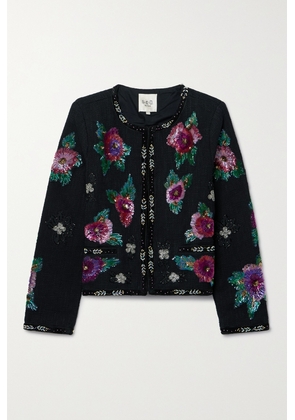 Sea - Bethany Velvet-trimmed Embellished Cotton-tweed Jacket - Multi - xx small,x small,small,medium,large