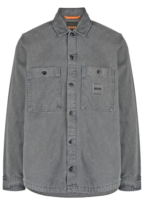 BOSS logo-patch cotton shirt jacket - Grey