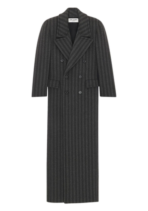 Saint Laurent striped virgin wool double-breasted coat - Grey