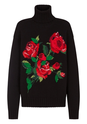 Dolce & Gabbana 3D rose-intarsia roll-neck jumper - Black