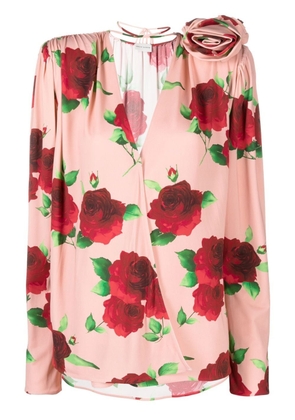 Magda Butrym rose print V-neck blouse - Pink