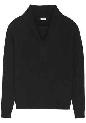 Saint Laurent ribbed-knit V-neck jumper - Black