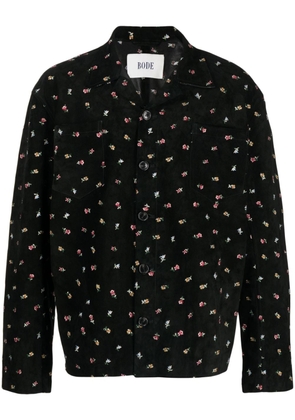 BODE floral-embroidery suede shirt - Black