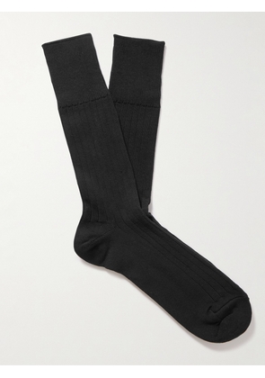Mr P. - Ribbed Stretch Cotton-Blend Socks - Men - Black
