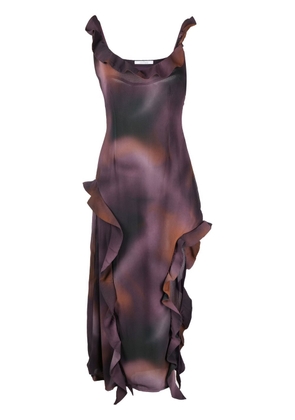 Rokh abstract ruffle midi dress - Brown