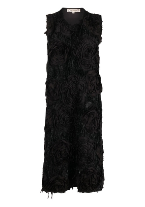 Comme Des Garçons floral-embroidered crepe-texture midi dress - Black