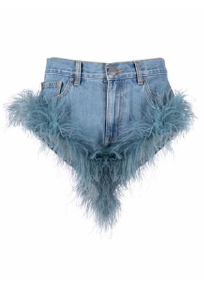 AREA feather-trim mini shorts - Blue