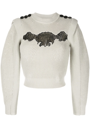 Self-Portrait lace-detail knitted sweater - White