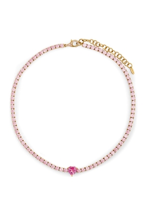 Nadine Aysoy Yellow Gold and Pink Sapphire Heart Necklace