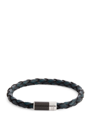 Tateossian Braided Leather Carbon Pop Bracelet