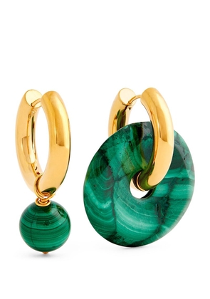 Timeless Pearly Gold-Plated Malachite Mismatched Earrings