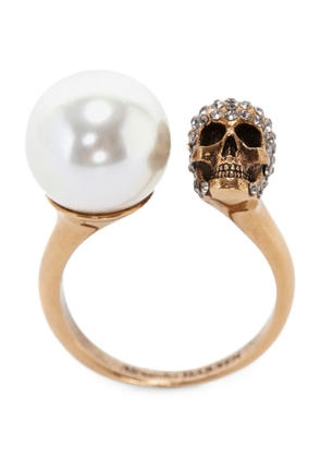Alexander Mcqueen Faux Pearl And Skull Ring