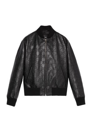 Gucci Leather Gg Supreme Bomber Jacket