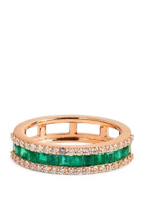 Bee Goddess Rose Gold, Diamond And Emerald Mondrian Ring (Size 16)