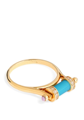 L'Atelier Nawbar Rose Gold, Diamond And Turquoise Amulets Of Light Ring