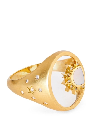 L'Atelier Nawbar Yellow Gold, Diamond And Mother-Of-Pearl Shams 2.0 Ring