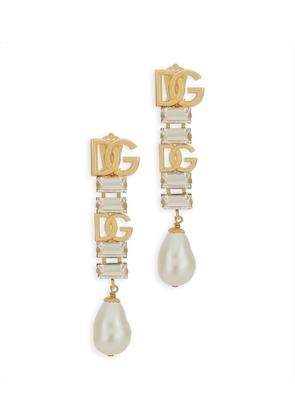 Dolce & Gabbana Embellished Brass Logo Clip-On Earrings