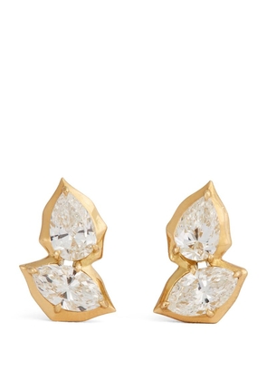 Jade Trau Yellow Gold And Diamond Poppy Studs Ii Earrings