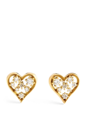 Jade Trau Yellow Gold And Diamond Margot Heart Stud Earrings