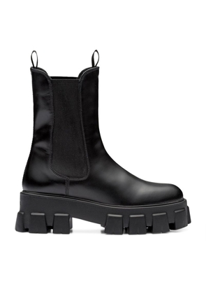 Prada Brushed Leather Monolith Ankle Boots