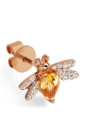 Bee Goddess Rose Gold, Diamond And Citrine Queen Bee Earring