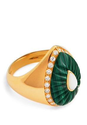 L'Atelier Nawbar Yellow Gold, Diamond And Malachite Bond Street Pinky Ring