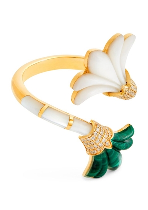 L'Atelier Nawbar Yellow Gold, Diamond, Malachite And Mother-Of-Pearl Psychedeliah Ring