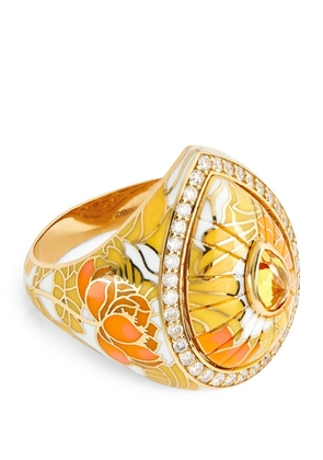 L'Atelier Nawbar Yellow Gold, Diamond And Sapphire Chinoiserie Bond Ring