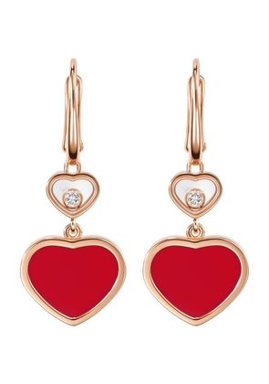 Chopard Rose Gold, Carnelian And Diamond Happy Hearts Earrings