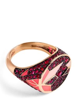 L'Atelier Nawbar Rose Gold And Ruby Fragments Of Us Pinky Ring (Size 42)