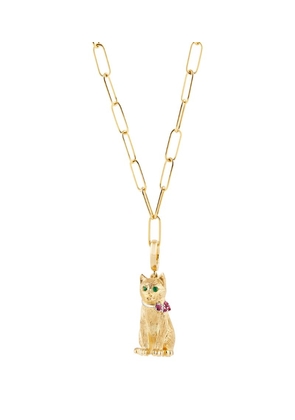 Annoushka X The Vampire'S Wife Yellow Gold, Emerald And Sapphire Cat Charm