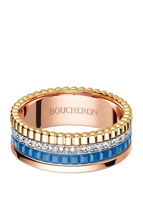 Boucheron Small Mixed Gold And Diamond Quatre Blue Ring