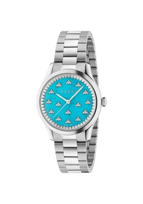Gucci Steel And Turquoise G-Timeless Bee Watch 32Mm