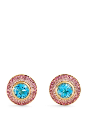 Emily P. Wheeler Yellow Gold, Sapphire And Topaz Ombre Button Stud Earrings