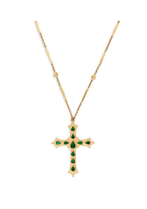 Jacquie Aiche Yellow Gold, Diamond And Emerald Cross Necklace
