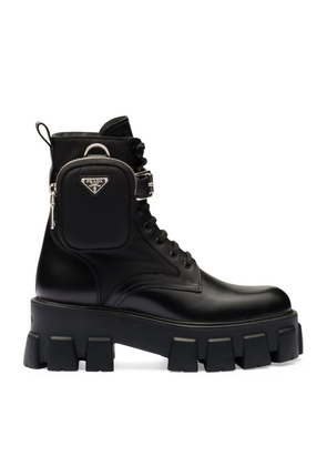 Prada Monolith Lace-Up Boots With Pouch