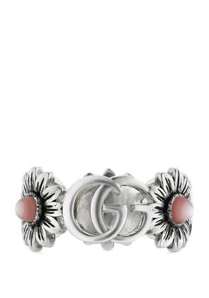 Gucci Sterling Silver, Mother-Of-Pearl And Topaz Double G Flower Ring