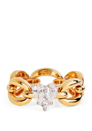 Nadine Aysoy Yellow Gold And Heart-Shaped Diamond Catena Ring