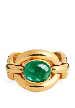 Nadine Aysoy Yellow Gold And Emerald Cabochon Catena Ring