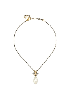 Gucci Embellished Bee And Pearl Charm Necklace