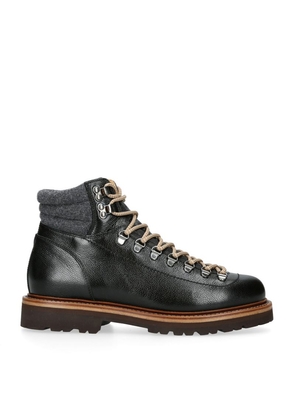 Brunello Cucinelli Leather Wool-Trim Mountain Boots