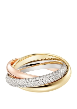 Cartier Medium White, Yellow, Rose Gold And Diamond Trinity Ring