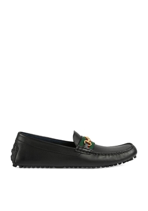 Gucci Leather Driver Web Loafers