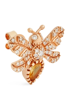 Bee Goddess Rose Gold, Diamond And Citrine Honey Queen Bee Single Earring