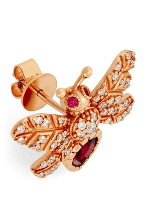 Bee Goddess Rose Gold, Diamond And Ruby Honey Queen Bee Single Earring
