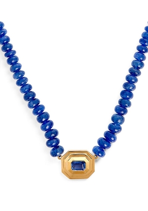 Azlee Yellow Gold And Sapphire Beaded Staircase Necklace