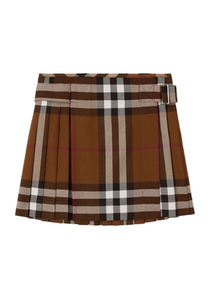 Burberry Wool Pleated Check Skirt