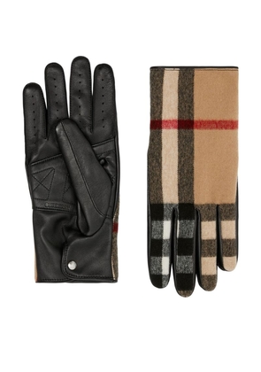 Burberry Leather And Wool Check Gloves