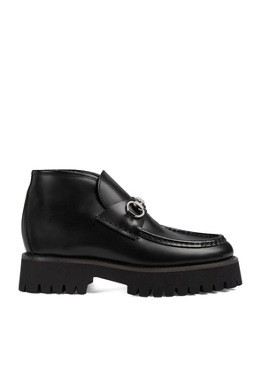 Gucci Leather Lug Sole Horsebit Ankle Boots